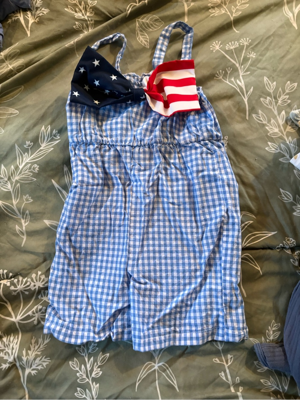SHEIN Blue Gingham One-Piece Romper with Flag Bow